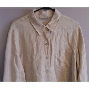 Womens Chico's Design Sz 2 Blouse 100% Linen Beige Long Sleeve Career Wear